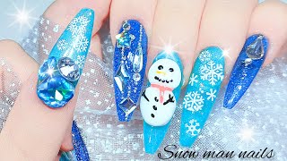 snow man nails for winter 💅🏻🩵 nail extension 💅🏻 nail asmr ♥️ nail design ✨️ self nail 💅🏻 nailart [upl. by Agace]