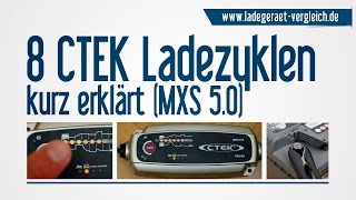 CTEK Ladezyklen  8 Ladezyklen der CTEKAutobatterieladegeräte am Beispiel vom MXS 50 erklärt [upl. by Haynor]