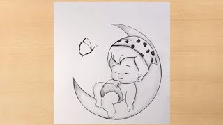 Cute Baby with butterfly sleeping scenerybaby drawings [upl. by Luhe186]