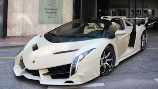 White Lamborghini Veneno Driving amp exhaust sound [upl. by Odnala]