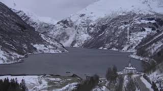 Avalanche caught on Camera  Geirangerfjord Norway 1312019 [upl. by Euhc279]