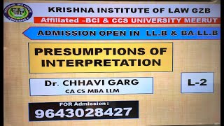 PRESUMPTION OF INTERPRETATION  LLB  CA  CS  CMA  CCSU [upl. by Kalb]