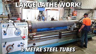 Machining amp Boring BIG Steel Tubes  Large Lathe Work [upl. by Noiraa]