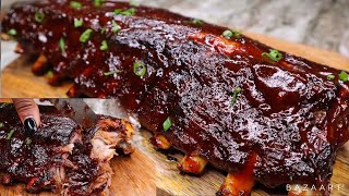 Super Easy Oven Baked Ribs Fall Off The Bone BBQ Ribs Recipe [upl. by Zelde629]