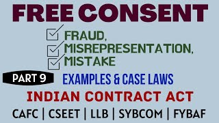 Fraud  Misrepresentation  Mistake  Free Consent  Indian Contract Act  Caselaws  Example [upl. by Johna]