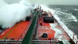 MONSTER WAVE Hits Bridge Of Oil Tanker [upl. by Yennaiv311]