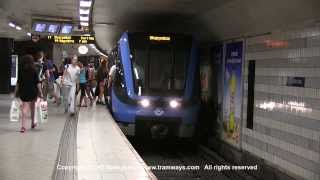 SL Tunnelbana tåg  Metro trains at TCentralen station part II Stockholm Sweden [upl. by Anirtap929]