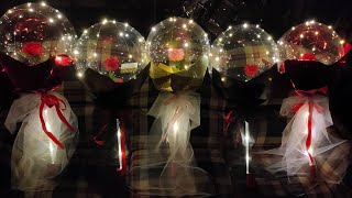 DIY BOBO BALLOON ROSE BOUQUET with LED LIGHTS steps by steps [upl. by Nat]