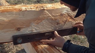 How To Build A Log Cabin  Simple Straight Lap Notch From Hewn Logs [upl. by Aciretal]