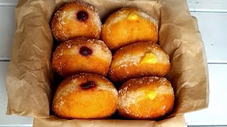 Vanilla Custard amp Jam filled Doughnuts  Berliner Recipe  Krapfen  German Doughnuts [upl. by Doak]