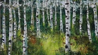 Atmospheric Abstract Watercolour Landscape Silver Birch Trees [upl. by Nyllewell]