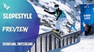 Preview  Slopestyle  Silvaplana  FIS Snowboard [upl. by Ahsaeym]