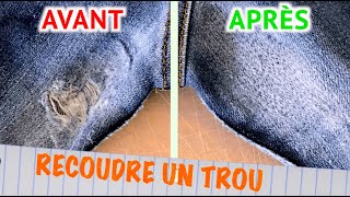 RECOUDRE LE TROU DE FROTTEMENT DENTREJAMBES  Recoudre le Trou des Jeans [upl. by Lyrpa137]