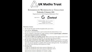 UKMT Intermediate Maths Challenge 2024 [upl. by Malim]