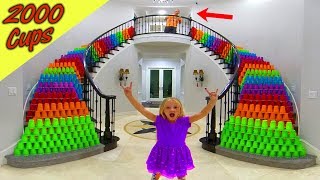 Pranking Our Dad 2000 Plastic Cups Down the Stairs [upl. by Noroj]