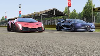 Lamborghini Veneno vs Bugatti Chiron at Monza Full Course [upl. by Assyram]