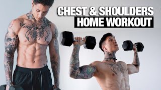 Complete Chest amp Shoulder Home Workout  Dumbbells Only [upl. by Airdnahc]