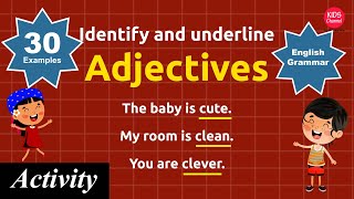 Adjective sentences examples  Identify and underline the adjectives  Kids Channel [upl. by Eeliram]