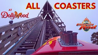 All Coasters at Dollywood  On Ride POVs  Lightning Rod  Front Seat Media [upl. by Kimble]