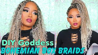 DIY Goddess Box Braids  Bohemian Box Braids on Natural Hair [upl. by Isdnyl]