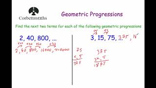 Geometric Progressions  Corbettmaths [upl. by Iloj]