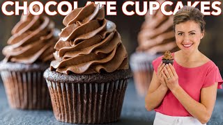 Easy CHOCOLATE CUPCAKES with Chocolate Buttercream Frosting [upl. by Quincy]