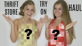 Epic Thrift Store Try On Clothing Haul  Jacy and Kacy [upl. by Aisatsan]