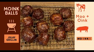 BBQ MOINK BALLS  Smoked Barbecue Meatballs on the Weber Genesis II Gas Grill MOO  OINK [upl. by Ahsirat]