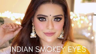 INDIAN SMOKEY EYES WITH GLOSSY SKIN TUTORIAL  FESTIVE amp WEDDING GUEST MAKEUP  SMOKEY GLAM [upl. by Feodora]