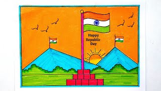 Republic Day Scenery Drawing  Republic Day Poster  26 January Drawing  Easy Republic Day Drawing [upl. by Portwine]