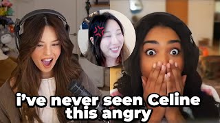 Valkyrae REACTS to Celine CRASHING OUT [upl. by Ellehciram]