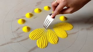 Simple rangoli design using fork Diwali 2020 rangoli Easy amp Quick Rangoli Rangoli by Sangeeta [upl. by Queston519]