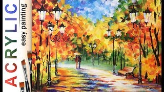 Afremovs Fall in the park Learn to paint landscape like Leonid Afremov ACRYLIC tutorial DEMO [upl. by Euqinitram]