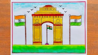 Republic Day Drawing Easy Steps  How to Draw India Gate Easy Step By Step  26 January Drawing [upl. by Assirralc]