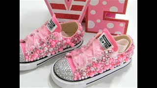 HOW TO EMBELLISH CONVERSE USING FLATBACK RHINESTONES AND PEARLS DIY TUTORIAL [upl. by Ivel]