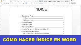 CÓMO HACER UN ÍNDICE EN WORD [upl. by Ahsihat]