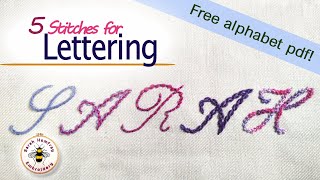 FIVE stitches for embroidered lettering tutorial [upl. by Hazaki]