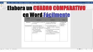 CÓMO HACER UN CUADRO COMPARATIVO EN WORD FÁCILMENTE [upl. by Jedidiah]