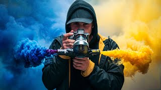 Photography w 6 COLOR Smoke Bombs EXPLODING all at Once [upl. by Alekin]