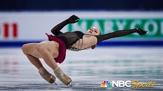 Trusova attempts five quads in valiant free skate vaults from 12th to podium at worlds  NBC Sports [upl. by Heiney914]