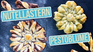 Nutella Stern und Pesto Blume  Blätterteig Ideen süss amp salzig [upl. by Nylassej]