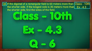 Class  10 Ex  43 Q6 Maths Quadratic Equations NCERT CBSE [upl. by Pacheco762]