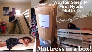 Wayfair Sleep 14quot Firm Hybrid Mattress amp Costway Full over Full Bunk Bed W Trundle Unboxing Set up [upl. by Kramer]