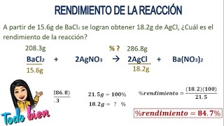 RENDIMIENTO O EFICIENCIA DE LA REACCIÓN FACIL 2 ejemplos [upl. by Elletnahc]