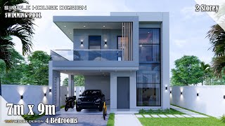 House Design  Simple House  7m x 9m 2 Storey  4 Bedrooms [upl. by Sosthena]