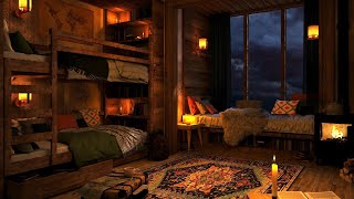 Cozy Cabin Ambience with Gentle Night Rain and Crackling Fireplace Sounds  8 Hours [upl. by Pittel333]