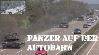 Panzer auf der Autobahn A7 PzBtl 33 marschiert mit Leopard 2 vom NATO TrÜbpl Bergen nach Luttmersen [upl. by Eidnac]