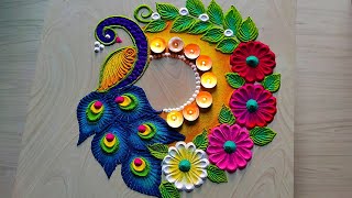 1369 Peacock rangoli designs for diwali  navratri rangoli  satisfying video [upl. by Warring]