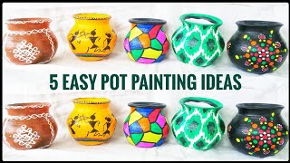 5 Easy pot painting ideas for beginners  Pot decoration ideas  Step by step tutorial [upl. by Ervine571]