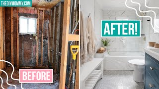 DIY Small Bathroom Renovation with EXTREME before amp after  Lake House Makeover  The DIY Mommy [upl. by Schacker]